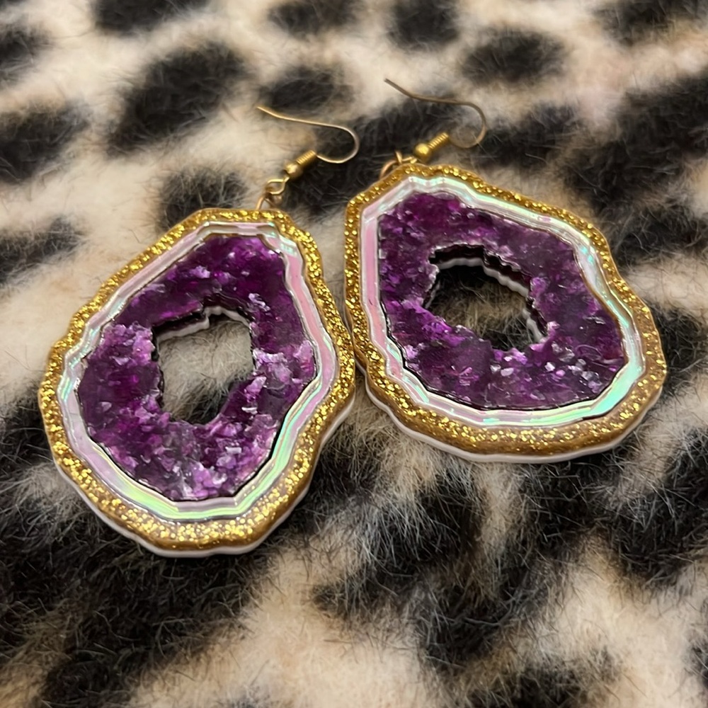 Purple & gold geode Laser Cut Acrylic Earrings